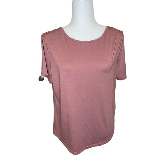 Shein Rose Pink Tee Shirt with White Lace Criss Cross - Picture 1 of 4